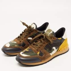 Valentino Multicolor Camo Print Canvas and Suede Rockrunner Sneakers Size 42.5