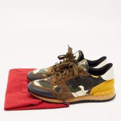Valentino Multicolor Camo Print Canvas and Suede Rockrunner Sneakers Size 42.5
