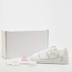 Pre Owned Valentino Garavani White Leather V-Logo Low Top Sneakers Size 39.5