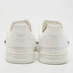 Pre Owned Valentino Garavani White Leather V-Logo Low Top Sneakers Size 39.5