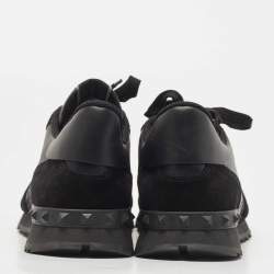 Pre Owned Valentino Black Camouflage Print Canvas and Leather Rockrunner Sneakers Size 44