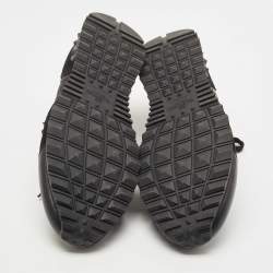 Pre Owned Valentino Black Camouflage Print Canvas and Leather Rockrunner Sneakers Size 44
