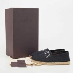 Valentino Navy Blue Canvas Vltn Logo Print Espadrille Flats Size 40