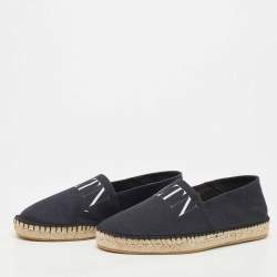 Valentino Navy Blue Canvas Vltn Logo Print Espadrille Flats Size 40