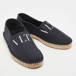 Valentino Navy Blue Canvas Vltn Logo Print Espadrille Flats Size 40