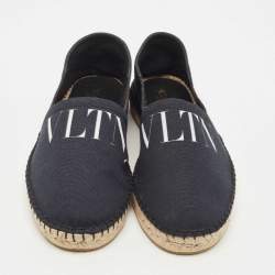 Valentino Navy Blue Canvas Vltn Logo Print Espadrille Flats Size 40