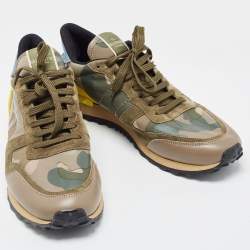 Pre Owned Valentino Multicolor Leather and Suede Rockrunner Sneakers Size 45