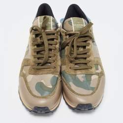 Pre Owned Valentino Multicolor Leather and Suede Rockrunner Sneakers Size 45