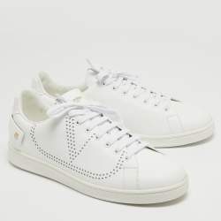 Valentino White Leather Backnet Rockstud Low Top Sneakers Size 42
