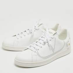Valentino White Leather Backnet Rockstud Low Top Sneakers Size 42