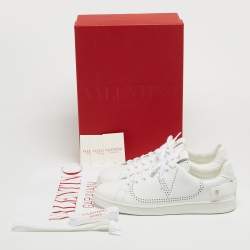 Valentino White Leather Backnet Rockstud Low Top Sneakers Size 42