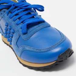 مملوكة مسبقًا Valentino Blue Leather and Suede Rockrunner Sneakers Size 40
