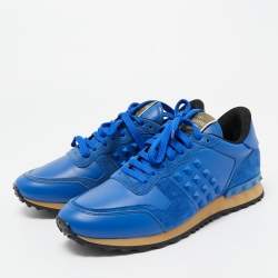 مملوكة مسبقًا Valentino Blue Leather and Suede Rockrunner Sneakers Size 40