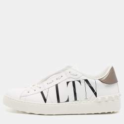 Pre Owned Valentino White Leather VLTN Open Sneakers Size 40