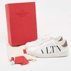 Pre Owned Valentino White Leather VLTN Open Sneakers Size 40