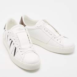 Pre Owned Valentino White Leather VLTN Open Sneakers Size 40