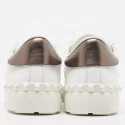 Pre Owned Valentino White Leather VLTN Open Sneakers Size 40