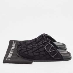 Pre Owned Valentino Garavani Black Fabric and Leather Toile Iconographe VLogo Mules Size 42