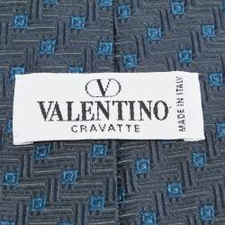 Valentino Cravatte Blue Patterned Silk Traditional Tie