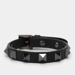 Valentino Black Leather Rockstud Bracelet