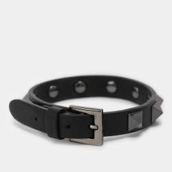 Valentino Black Leather Rockstud Bracelet