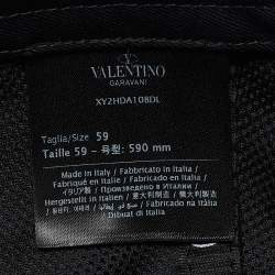 Pre Owned Valentino Black V-Logo Embroidered Cotton Baseball Cap Size 59