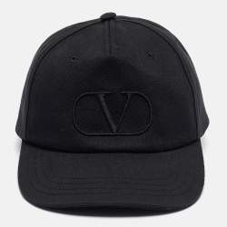 Pre Owned Valentino Black V-Logo Embroidered Cotton Baseball Cap Size 59
