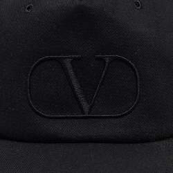 Pre Owned Valentino Black V-Logo Embroidered Cotton Baseball Cap Size 59