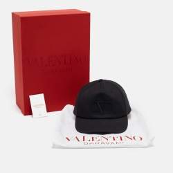 Pre Owned Valentino Black V-Logo Embroidered Cotton Baseball Cap Size 59