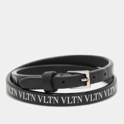 Valentino Black Leather VLTN Double Wrap Bracelet