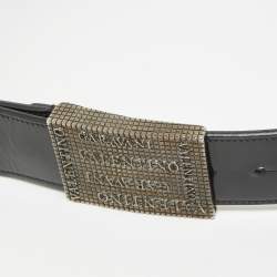 Valentino Black Patent Leather Logo Square Buckle Belt 90CM