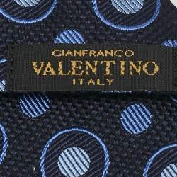 Gianfranco Valentino Vintage Navy Blue Patterned Silk Jacquard Traditional Tie