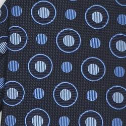 Gianfranco Valentino Vintage Navy Blue Patterned Silk Jacquard Traditional Tie