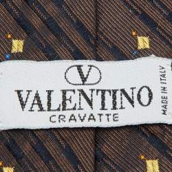 Valentino Vintage Brown Diagonal Stripe Pattern Silk Tie