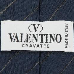 Valentino Vintage Navy Blue Diagonal Striped Silk Tie