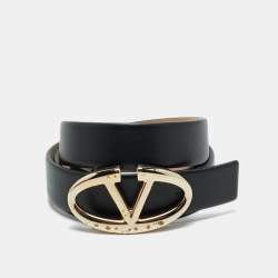 Valentino Black/Beige Leather VLogo Reversible Belt 95CM