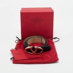 Valentino Black/Beige Leather VLogo Reversible Belt 95CM