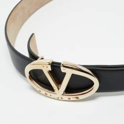 Valentino Black/Beige Leather VLogo Reversible Belt 95CM