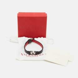 Pre Owned Valentino Black Leather VLogo Signature Bracelet