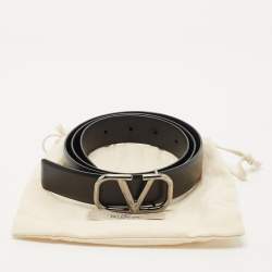 Pre Owned Valentino Black Leather VLogo Buckle Belt 90CM