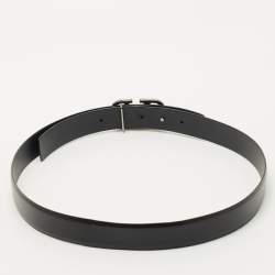 Pre Owned Valentino Black Leather VLogo Buckle Belt 90CM