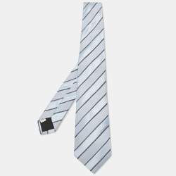 Pre Owned Valentino Blue Diagonal Striped Silk Tie