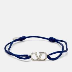 Pre Owned Valentino Vlogo Silver Tone Cord Bracelet 
