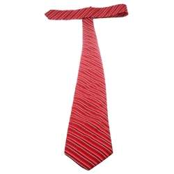 Pre Owned Valentino Red and White Striped Silk Jacquard Traditional Tie