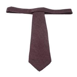 Pre Owned Valentino Burgundy & Grey Patterned Jacquard Silk Traditional Tie