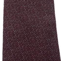 Pre Owned Valentino Burgundy & Grey Patterned Jacquard Silk Traditional Tie
