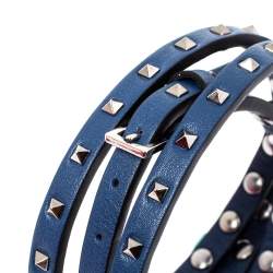 Valentino Rockstud Navy Blue Leather Multi Wrap Bracelet