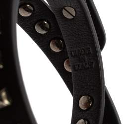 Valentino Rockstud Black Leather Gunmetal Tone Wrap Bracelet