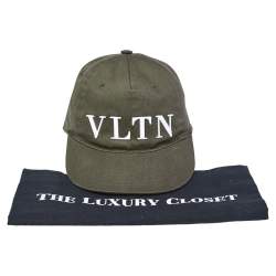 Pre Owned Valentino Green Logo Embroidered Cotton Canvas Cap