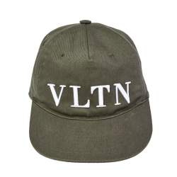 Pre Owned Valentino Green Logo Embroidered Cotton Canvas Cap